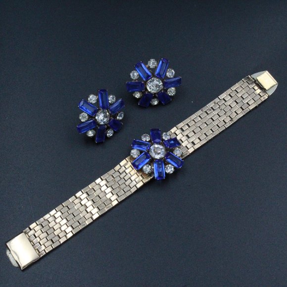 STERLING SILVER VERMIEL BLUE GLASS BRACELET SET - Picture 1 of 6